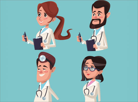 دانلود مجموعه کاراکترهای کارتونی پرستار ، پزشک زن و مرد ، تکنسین و جراح