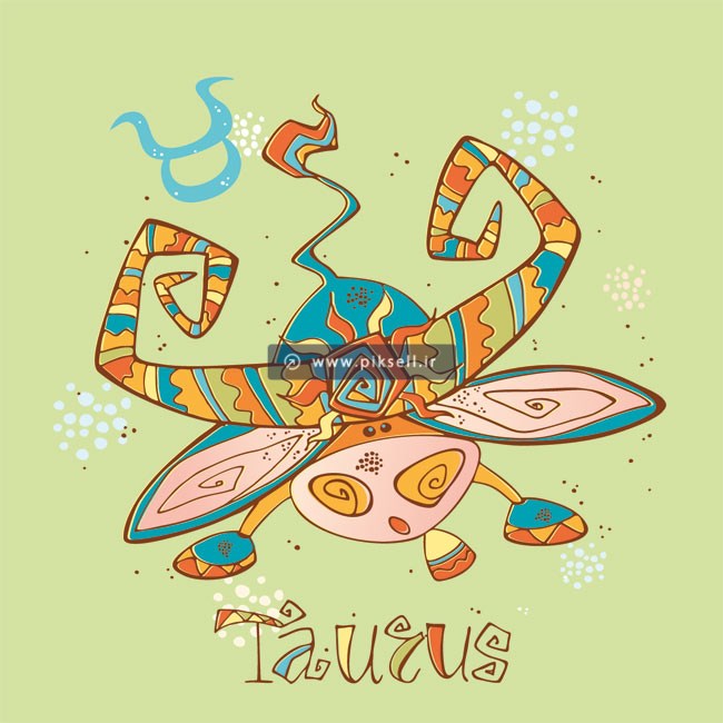 طرح گرافیکی و کارتونی فانتزی نماد taurus یا astrology