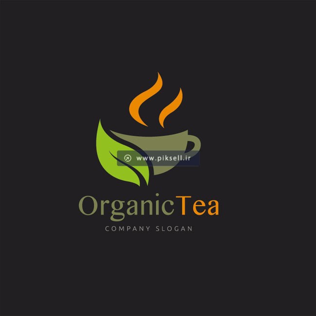 دانلود وکتور لوگوی چای ارگانیک و خوش طعم با طرح فنجان و برگ چایی