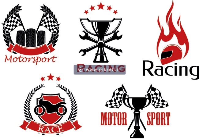 وکتور مجموعه لیبل و لوگو با طرح مسابقات رالی و مسابقات racing