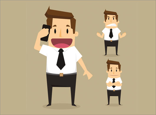 فایل لایه باز وکتور مجموعه 3 کاراکتر کارتونی مرد کارمند