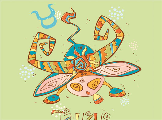 طرح گرافیکی و کارتونی فانتزی نماد taurus یا astrology