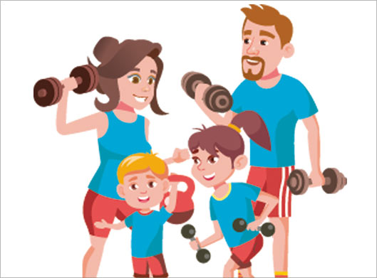 وکتور طرح کارتونی و گرافیکی خانواده ورزشکار و بدنساز