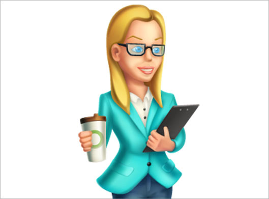 دانلود فایل لایه باز کارکتر کارتونی زن کارمند و قهوه و پوشه در دست