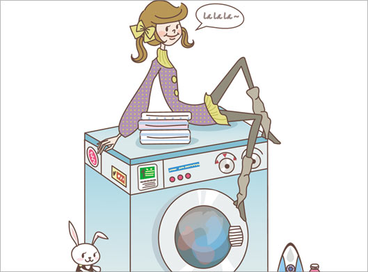 دانلود وکتور لایه باز دختر جوان نشسته روی ماشین لباسشویی