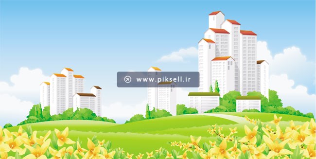 فایل لایه باز وکتور طرح کارتونی شهر و طبیعت با فرمتهای eps و ai