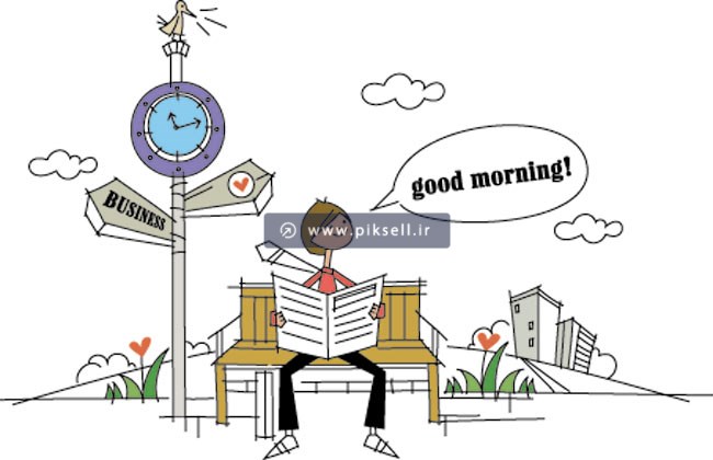 وکتور با طرح کارتونی پسر جوان نشسته روی صندلی در حال مطالعه روزنامه