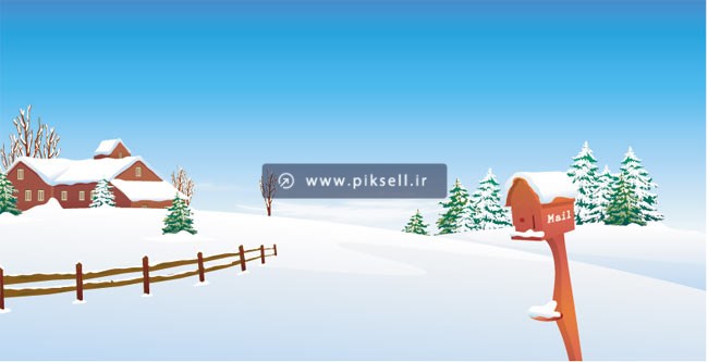 دانلود طرح گرافیکی منظره زمستانی برفی و کلبه های روستایی با پسوندهای eps و ai