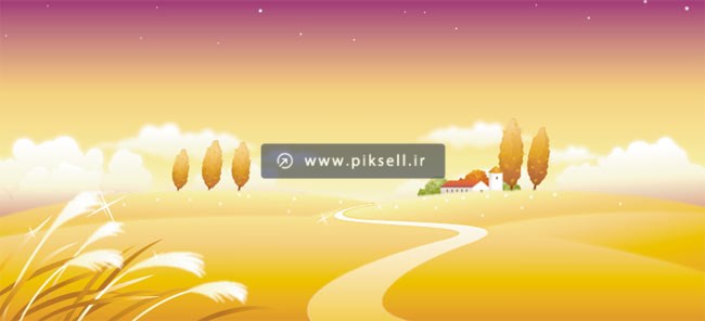دانلود وکتور لایه باز طرح گرافیکی غروب خورشید و دشت نارنجی