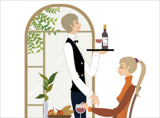 دانلود وکتور لایه باز طرح گرافیکی و کارتونی دختر جوان در کافی شاپ و گارسن