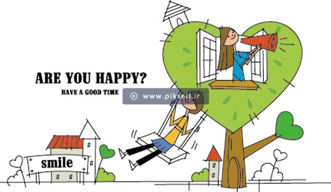 دانلود فایل وکتور لایه باز کارتونی و گرافیکی دختر و پسر جوان در کلبه درختی