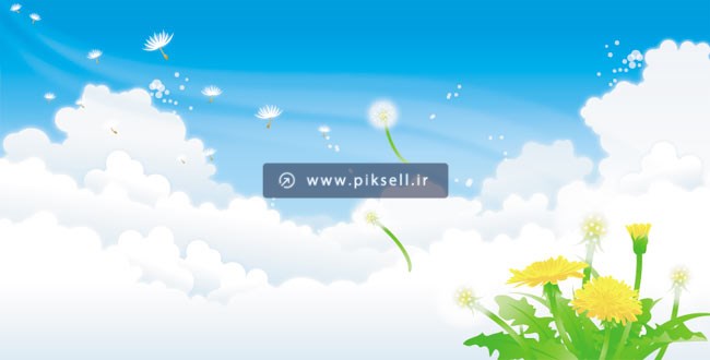 فایل لایه باز وکتور طرح گرافیکی گلها و ابرهای آسمان