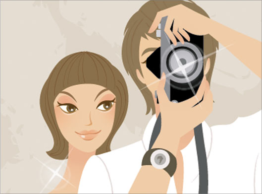فایل وکتور لایه باز طرح گرافیکی و کارتونی زن و مرد عکاس با فرمتهای eps و ai