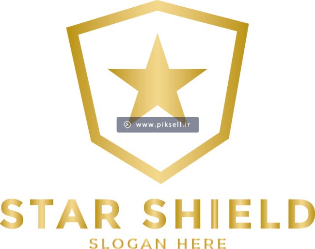 دانلود وکتور لوگوی لایه باز طلایی با مفهوم ستاره و گارد و Shield