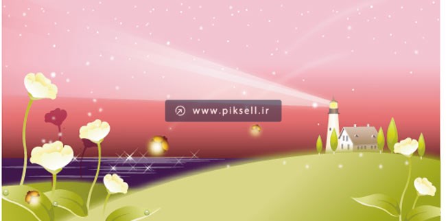 دانلود بکگراند گرافیکی لایه باز دشت سبز و گلهای زیبا با پسوندهای وکتور eps و ai