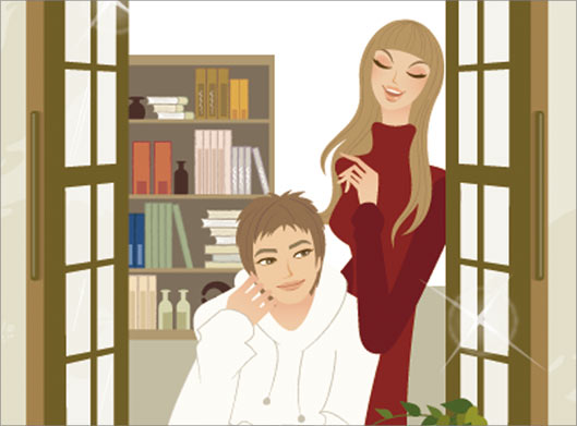 دانلود فایل وکتور لایه باز طرح کارتونی و گرافیکی زوج جوان در کنار پنجره