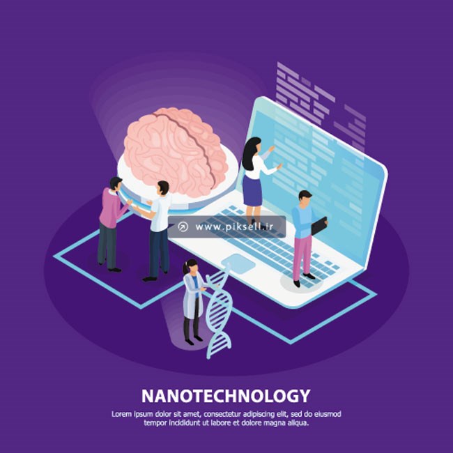طرح بنر لایه باز ایزومتریک با موضوع نانو تکنولوژی (Nano technology)