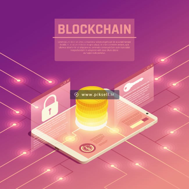 دانلود طرح لایه باز وکتور گرافیکی ایزومتریک با موضوع بلاک چین (Blockchain)