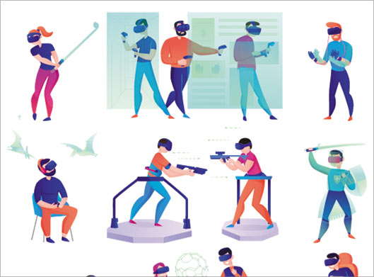 وکتور لایه باز با موضوع بازی های نسل جدید با عینک واقعیت مجازی یا VR