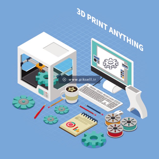 فایل لایه باز وکتور طرح ایزومتریک پرینترهای سه بعدی (3d printing)