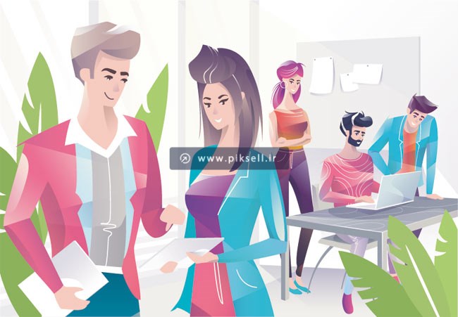 فایل لایه باز وکتور طرح کارتونی گرافیکی زن و مرد کارمند