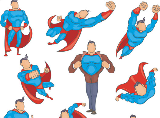 وکتور لایه باز مجموعه کاراکترهای کارتونی مرد قهرمان و Hero