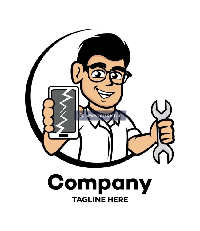 فایل لایه باز وکتور لوگو و نماد کاراکتر مرد تعمیرکار موبایل