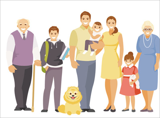 فایل لایه باز وکتور طرح گرافیکی و کارتونی خانواده شاد .