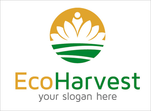طرح لایه باز وکتور لوگو و نماد مدیتیشن و نیلوفر آبی یا eco harvest