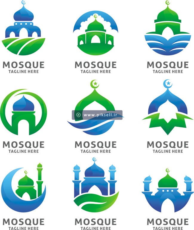 فایل لایه باز وکتور مجموعه لوگوی مسجد و گنبد و Mosque