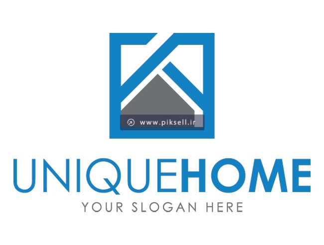 طرح لایه باز وکتور لوگو و نماد مربعی خانه واحد و unique home