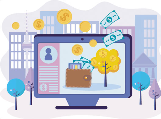 فایل گرافیکی و کارتونی مانیتور شهری و ثروت و کسب پول
