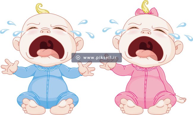 دانلود فایل لایه باز وکتور دو کاراکتر کارتونی نوزاد دختر و پسر در حال گریه کردن