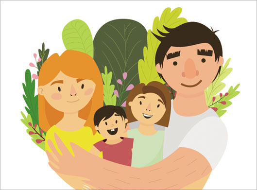 دانلود طرح کارتونی و گرافیکی خانواده شاد در آغوش یکدیگر