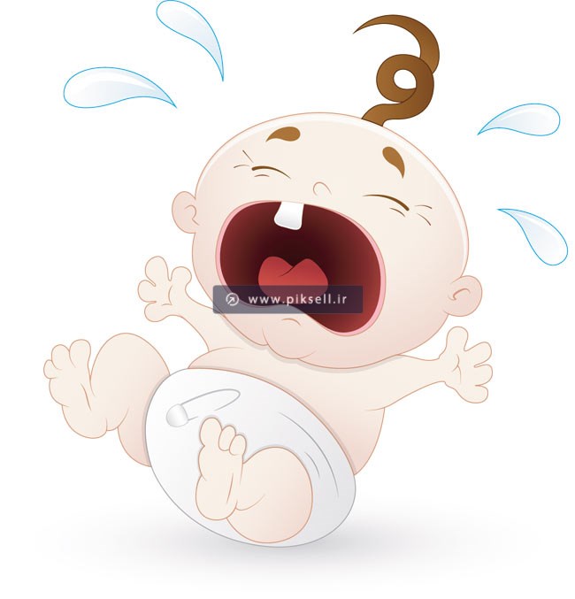 فایل لایه باز طرح گرافیکی و کارتونی نوزاد در حال گریه کردن و وق زدن