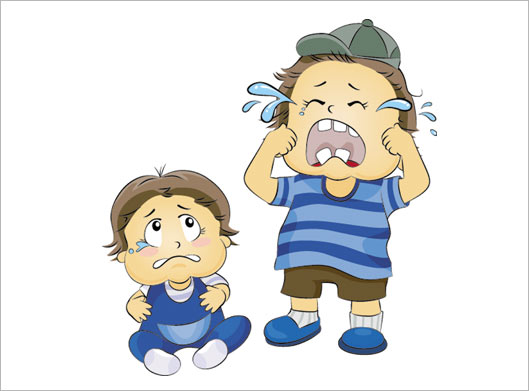 وکتور طرح کارتونی و گرافیکی دو بچه در حال گریه کردن