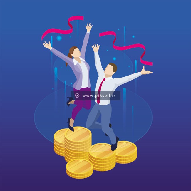 فایل لایه باز وکتور کاراکترهای ایزومتریک شادی ثروتمندان