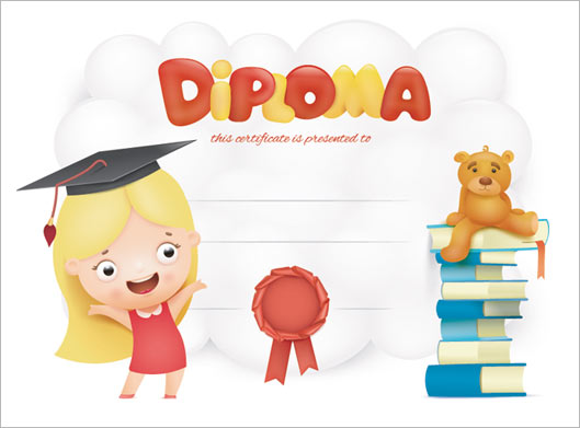 فایل وکتور طرح کارتونی و گرافیکی diploma با المان های دختر فارغ التحصیل و کتاب