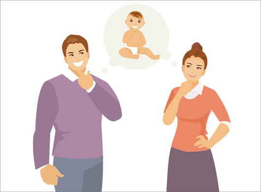 طرح وکتور لایه باز زن و شوهر جوان در حال فکر کردن به نوزاد