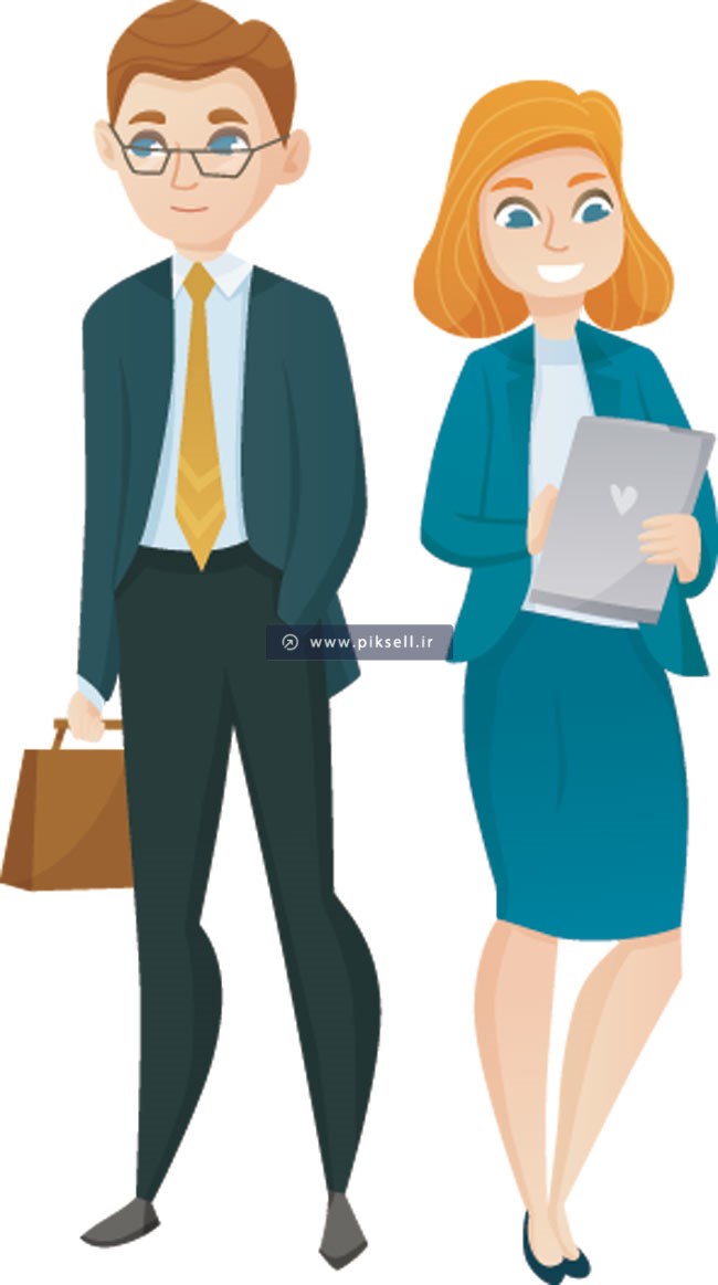 فایل لایه باز کارتونی و گرافیکی زن و مرد کارمند جوان
