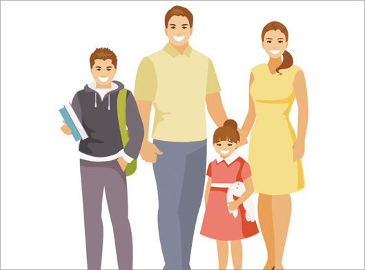 فایل لایه باز وکتور طرح کارتونی خانواده شاد چهار نفره