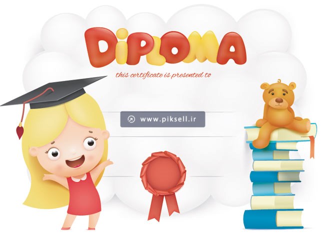 فایل وکتور طرح کارتونی و گرافیکی diploma با المان های دختر فارغ التحصیل و کتاب