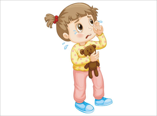 وکتور لایه باز طرح کارتونی و گرافیکی دختر گریان و خرس عروسکی در دست