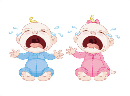 دانلود فایل لایه باز وکتور دو کاراکتر کارتونی نوزاد دختر و پسر در حال گریه کردن