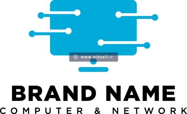 طرح لایه باز وکتور لوگوی آبی مانیتور و کامپیوتر و شبکه اینترنت