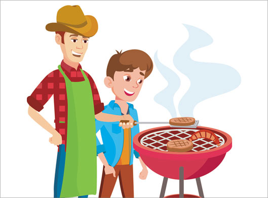 فایل وکتور طرح کارتونی و گرافیکی پدر و پسر در حال آشپزی و پخت استیک