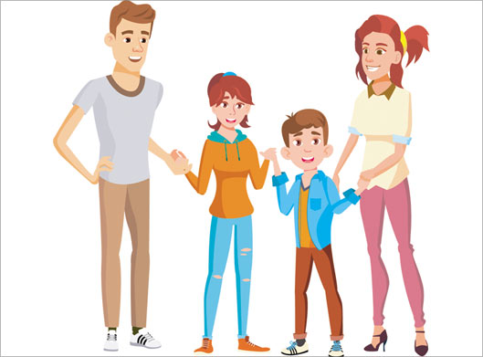 فایل لایه باز وکتور طرح کارتونی خانواده شاد با فرمتهای eps و ai