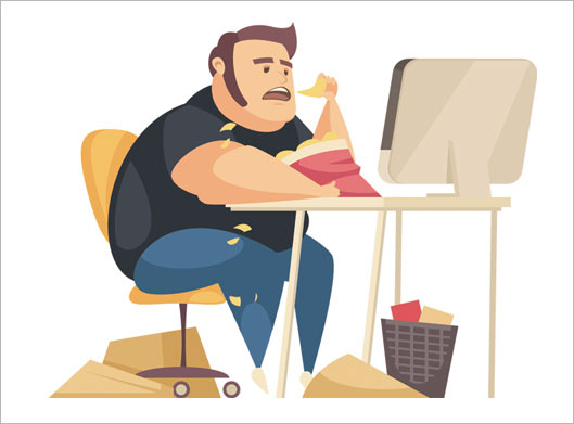 فایل لایه باز وکتور طرح گرافیکی و کارتونی مرد چاق در حال تماشای مانیتور و تلویزیون