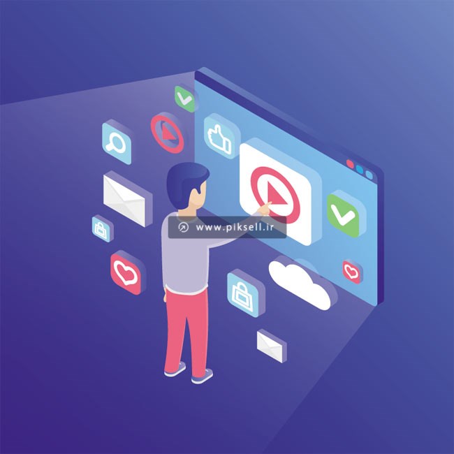 وکتور طرح ایزومتریک با موضوع آموزش آنلاین و دیجیتال