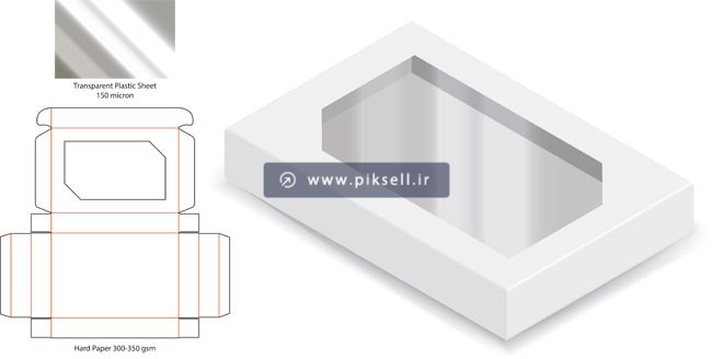 دانلود وکتور لایه باز طرح قالب برش یا دایکات جعبه با شیشه شفاف